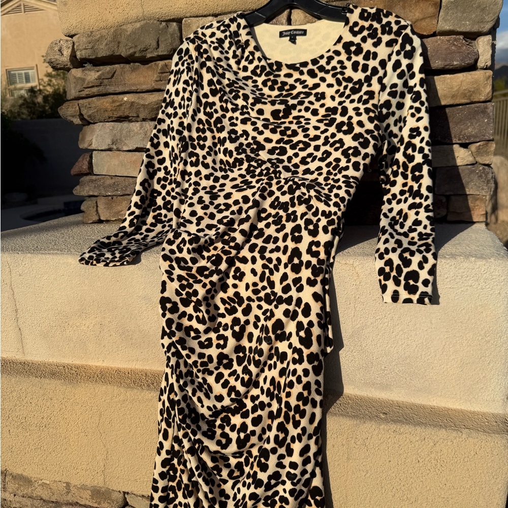 Juicy Couture Women Sleeve Cheetah Leopard Jersey Dress size small